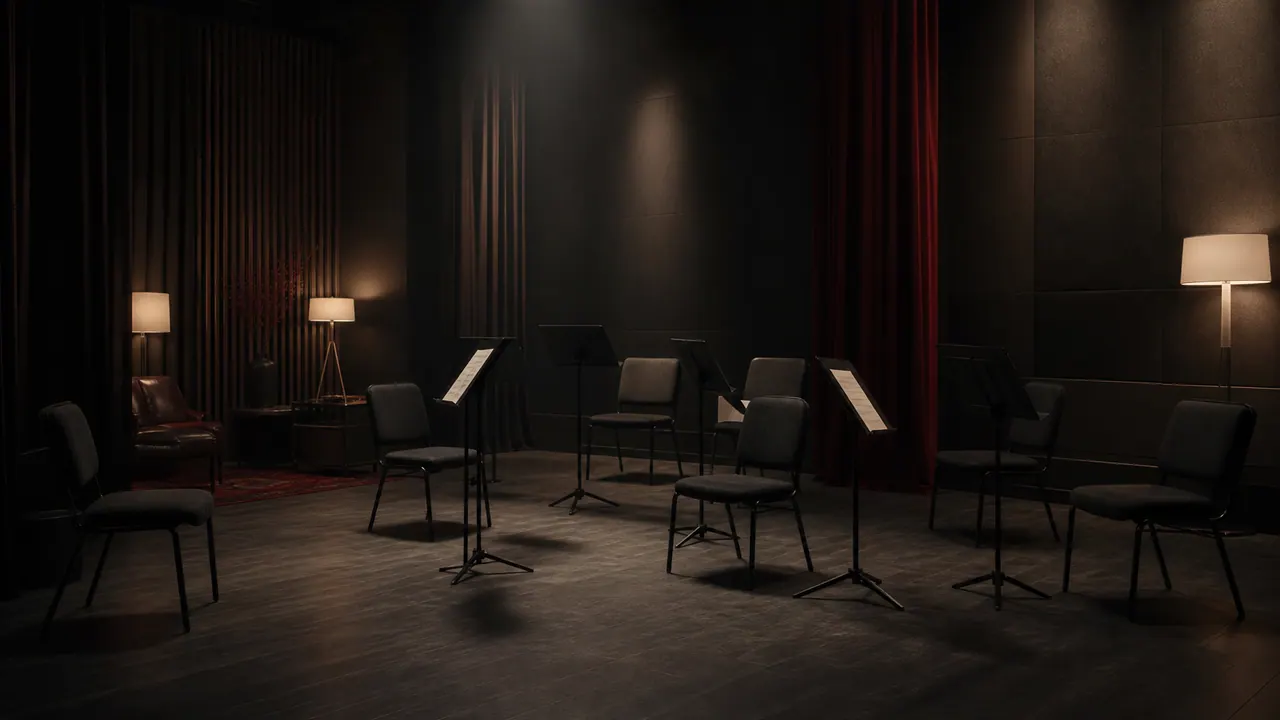 Escenario de ensayo vacío preparado para una futura interpretación