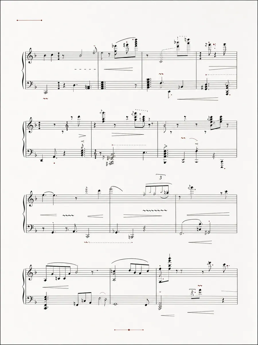 Primera página musical provisional con notación completamente inventada