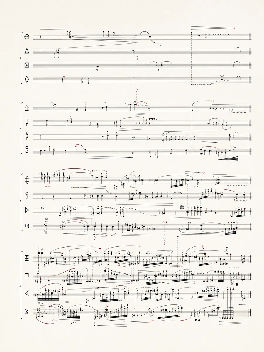 Tercera página musical provisional con notación completamente inventada